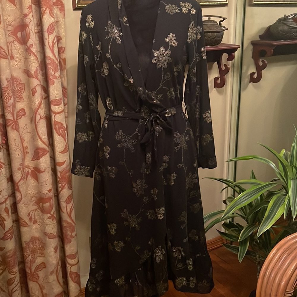Benares Dress Size M Color Black with gold thread.